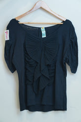 Women’s Black Ruffle Front Jersey Top
